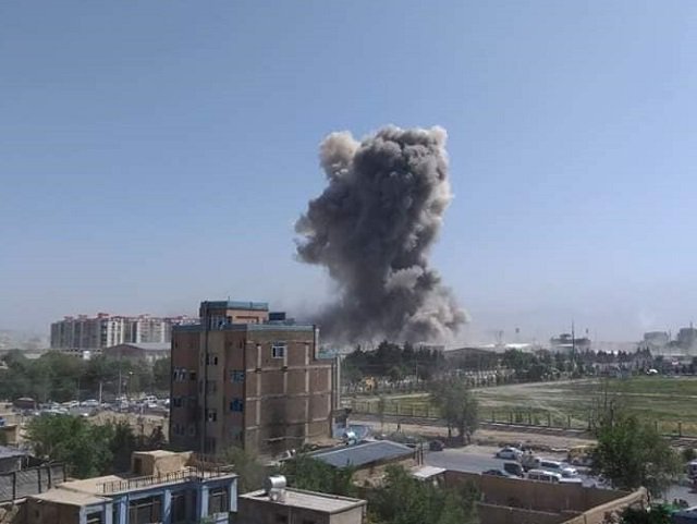 Smoke from the car bomb blast in Kabul Afghanistan can be seen from a distance
