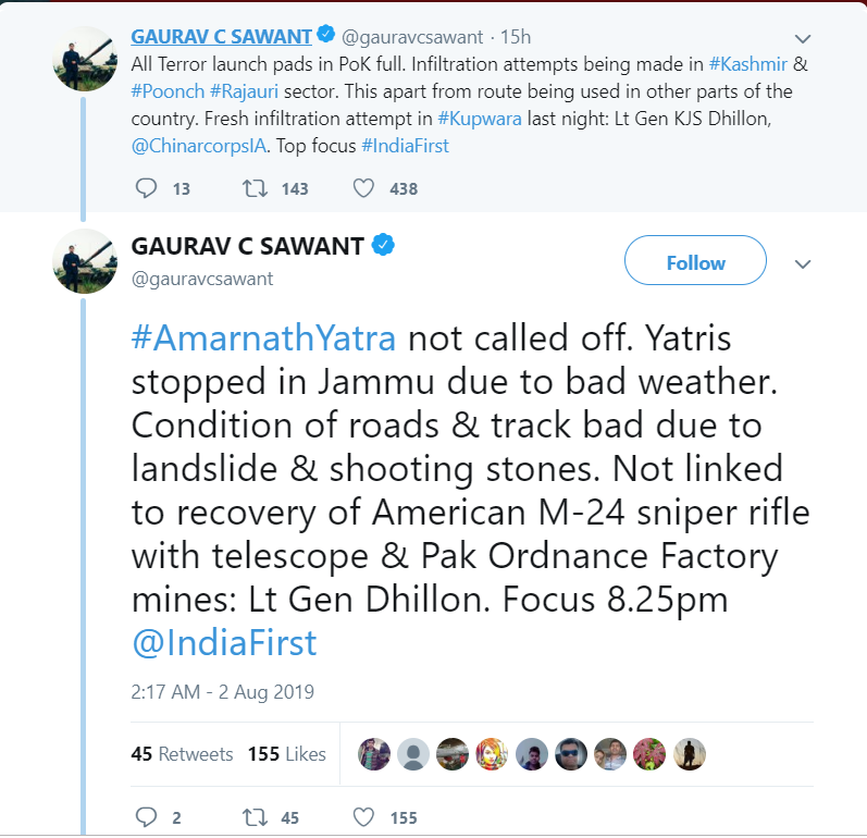 Tweet from Gaurav Sawant that conflicts wth what was said in the press conference. 