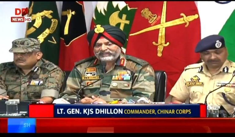 Chinar Corps Commander Lt. Gen. KJS Dhillon speaking to the media persons