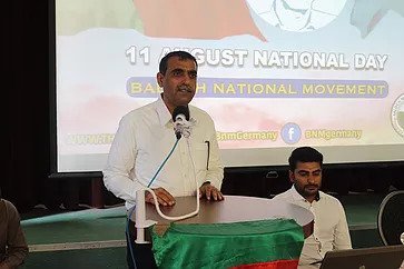 Haji Naseer Baloch of BNM speaking at the Conference on Balochistan Independence Day