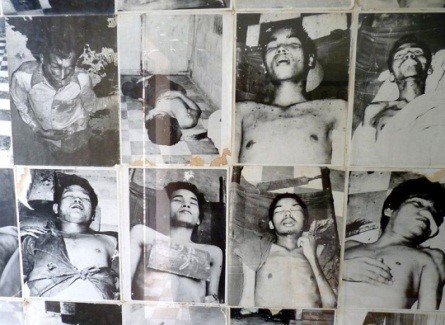 Rooms of the Tuol Sleng Genocide Museum contain thousands of photos taken by the Khmer Rouge of their victims. (Image Source- Wikipedia) 