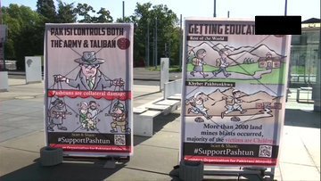 Banners and Hoardings all over Geneva to expose Pashtun Genocide in Pakistan by Pakistan Army 