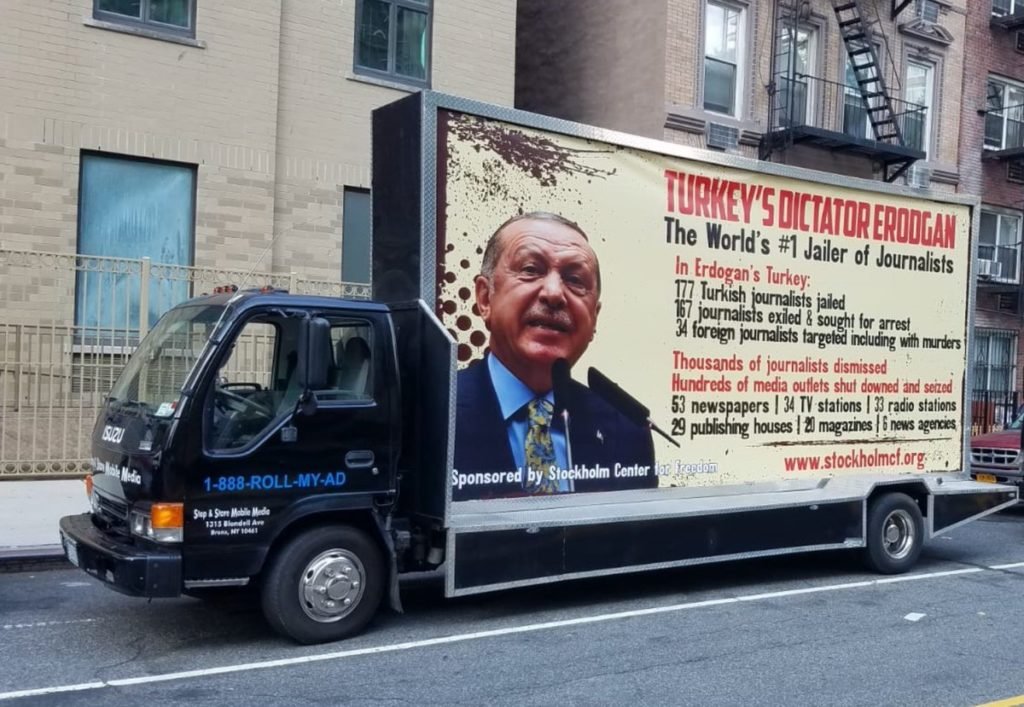 Trucks carrying Banners around the City to expose Erdogan of his crackdown on Media Independence in the name of a failed coup