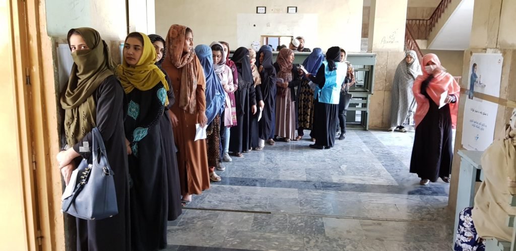 Afghan Election 2019:  Women queuing outside the Polling Station to cast their votes despite Taliban Terrorist Threats