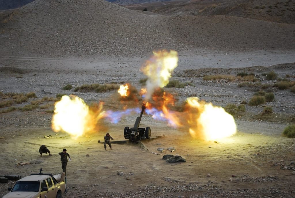 Afghan Security forces firing Artillery at Taliban positions