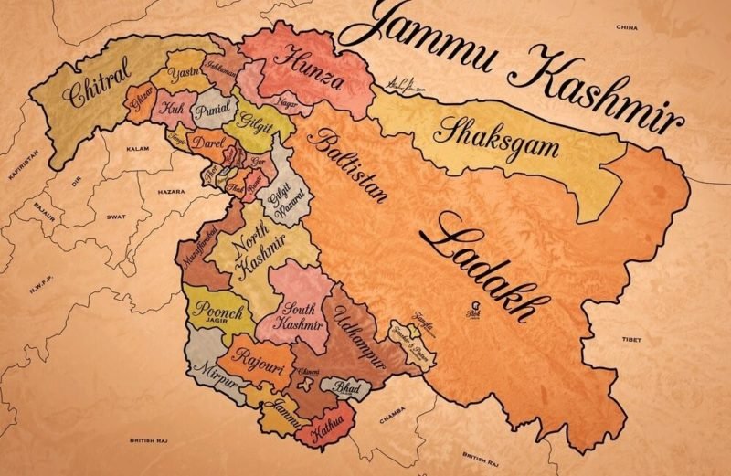 Map of erstwhile Princely state of Jammu and Kashmir: Jammu and Kashmir Includes Chitral and Parts of Kohistan