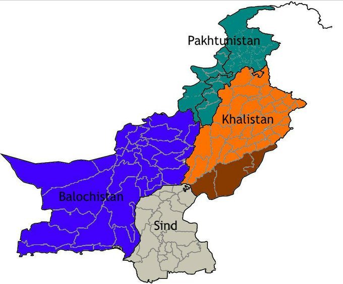 New Map of the present day Pakistan reflecting Khalistan as a separate Nation carved out of Present day Punjab Province of Pakistan