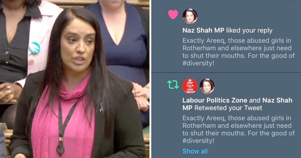 Picture of the Pakistani Origin UK MP Naz Shah retweeted and liked controversial Tweet.