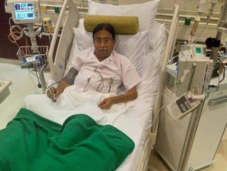 Ex-Army Chief General Pervez Musharraf on his hospital bed in Dubai earlier this month 