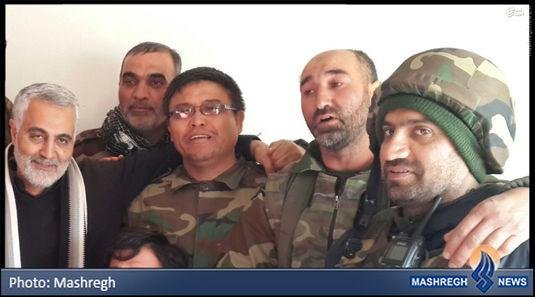 Soleimani’s Curse: Soleimani with fighters from the Basij paramilitary volunteer militia, Ali Soltan Moradi (R) and Abbas Abdollahi, killed in Dara’a region on February 14, 2015, and Ali-Reza Tavasolli, Hossein Badpa