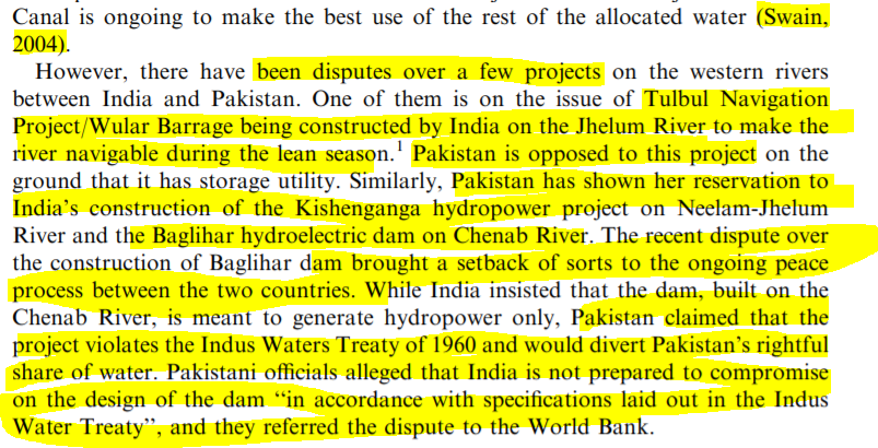 Peer Reviewed lies of Ashok Swain:  Ashok is trying to say is that Pakistan is the reason for the water dispute and disruption of peace in the region 